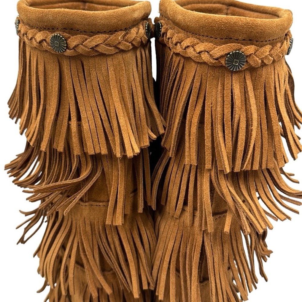 Minnetonka Suede 5 Layer Fringe Boots Size 7 - image 7